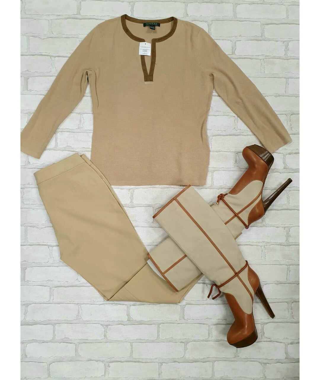 RALPH LAUREN Бежевый хлопковый джемпер / свитер, фото 5