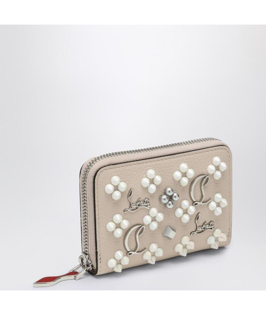 CHRISTIAN LOUBOUTIN Бежевый кожаный кошелек, фото 2