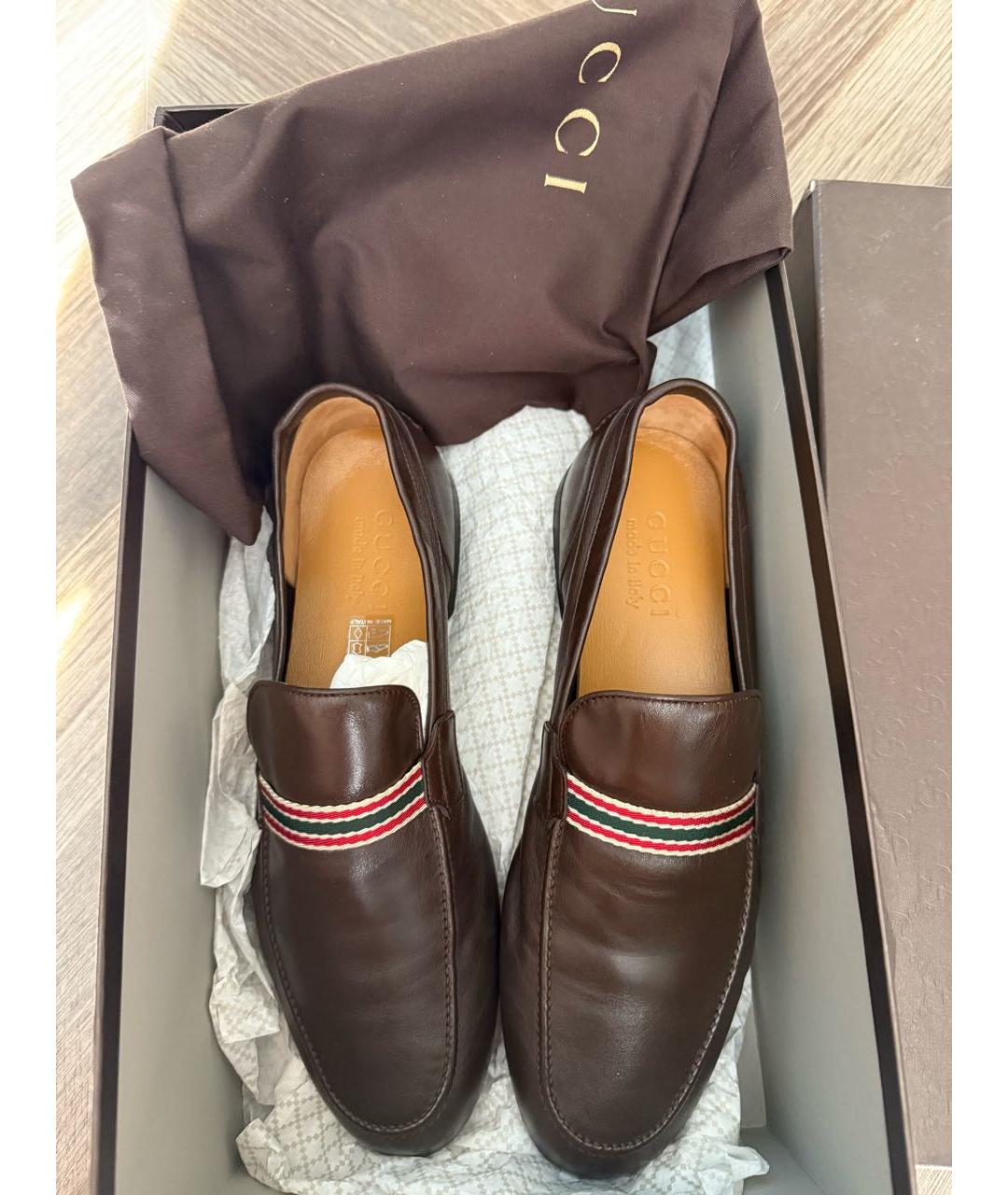 GUCCI Коричневые кожаные лоферы, фото 4