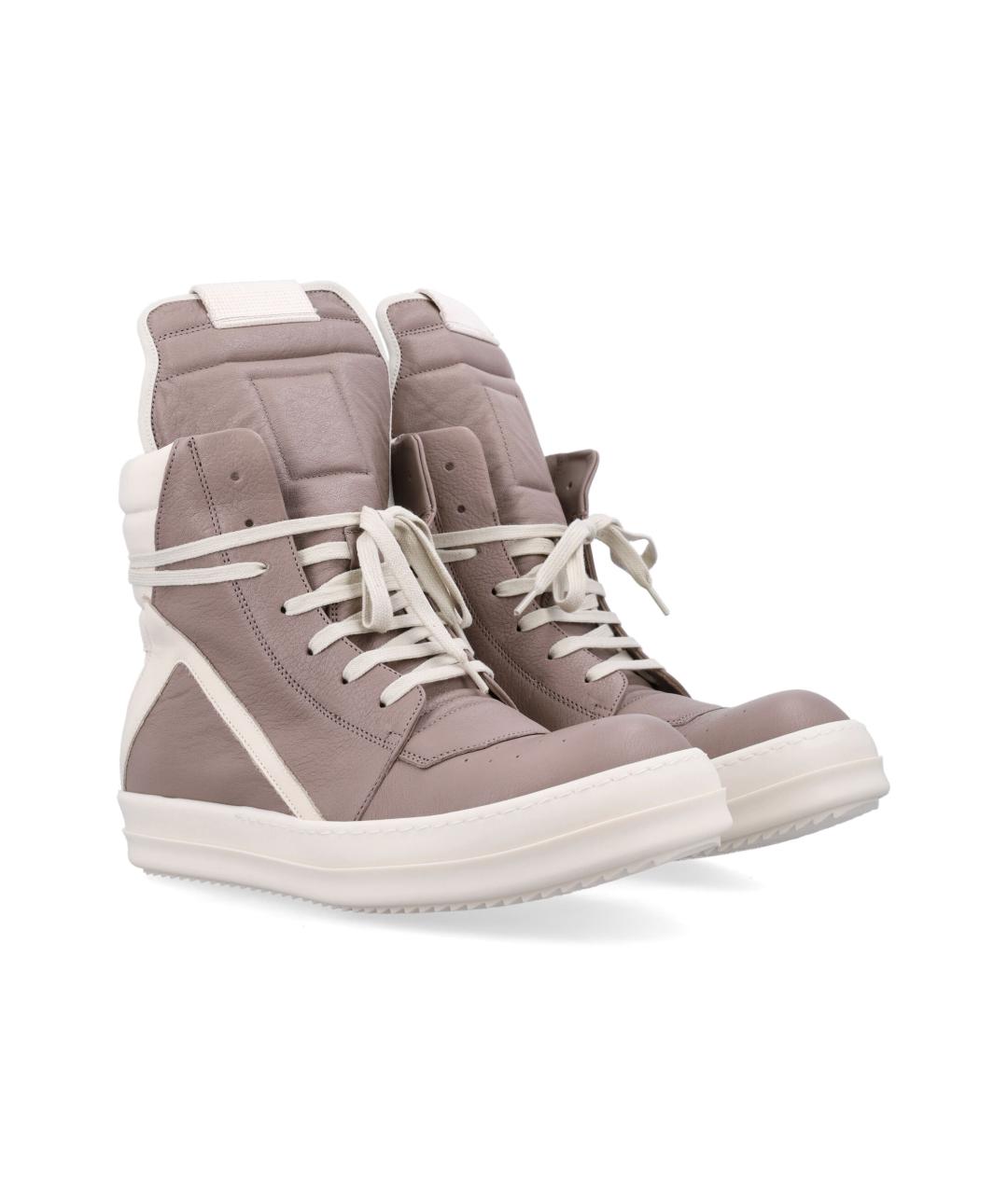 RICK OWENS Коричневые кожаные высокие кроссовки / кеды, фото 2