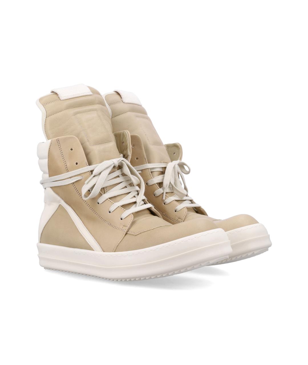 RICK OWENS Бежевые кожаные высокие кроссовки / кеды, фото 2