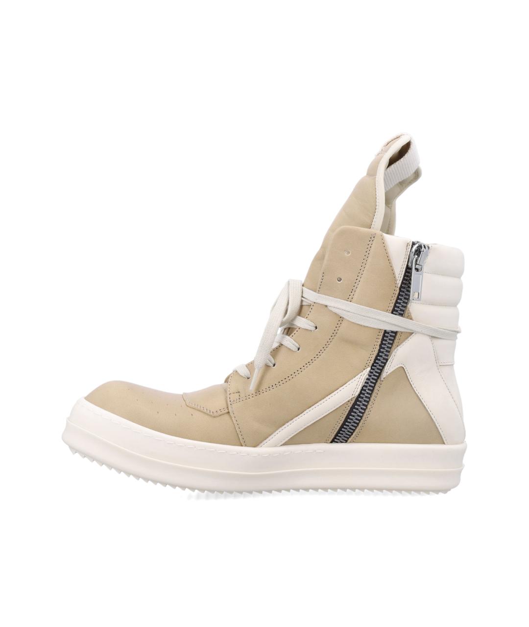 RICK OWENS Бежевые кожаные высокие кроссовки / кеды, фото 3