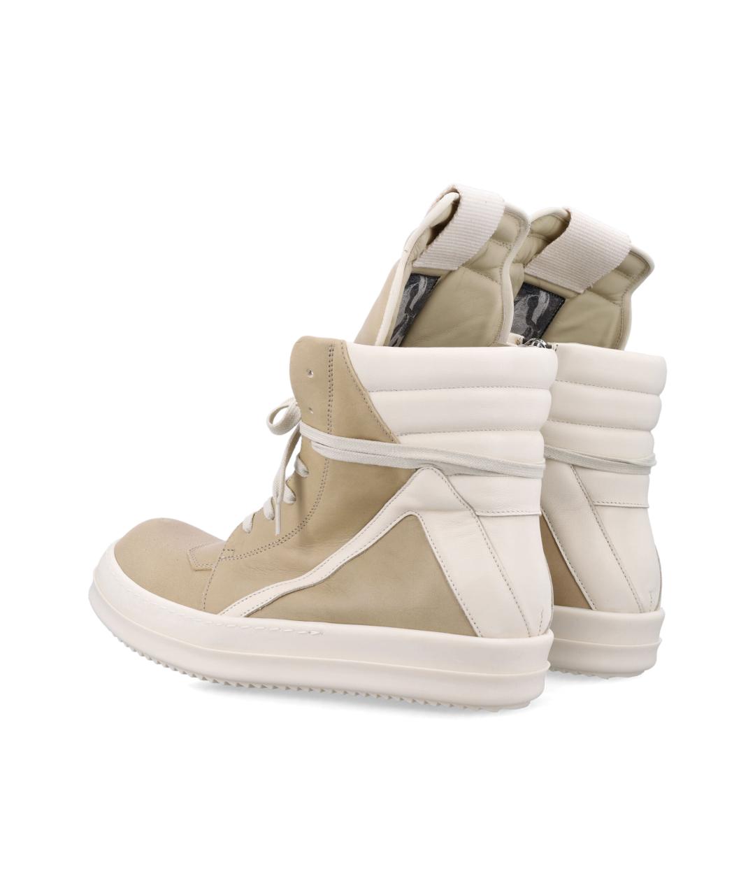 RICK OWENS Бежевые кожаные высокие кроссовки / кеды, фото 4