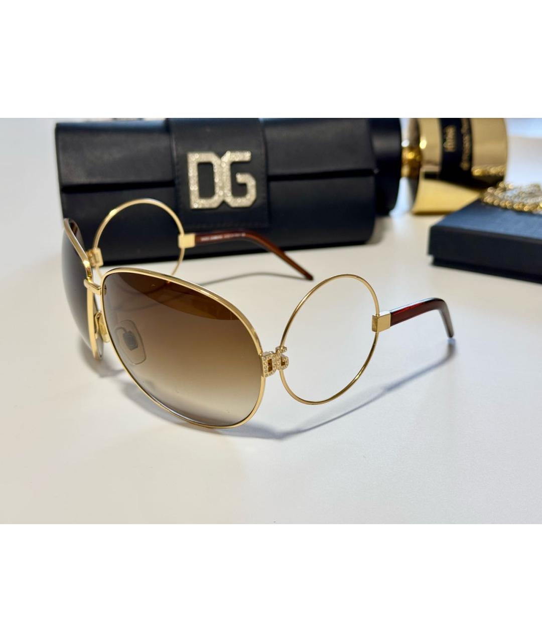 DOLCE&GABBANA Золотые металлические солнцезащитные очки, фото 6