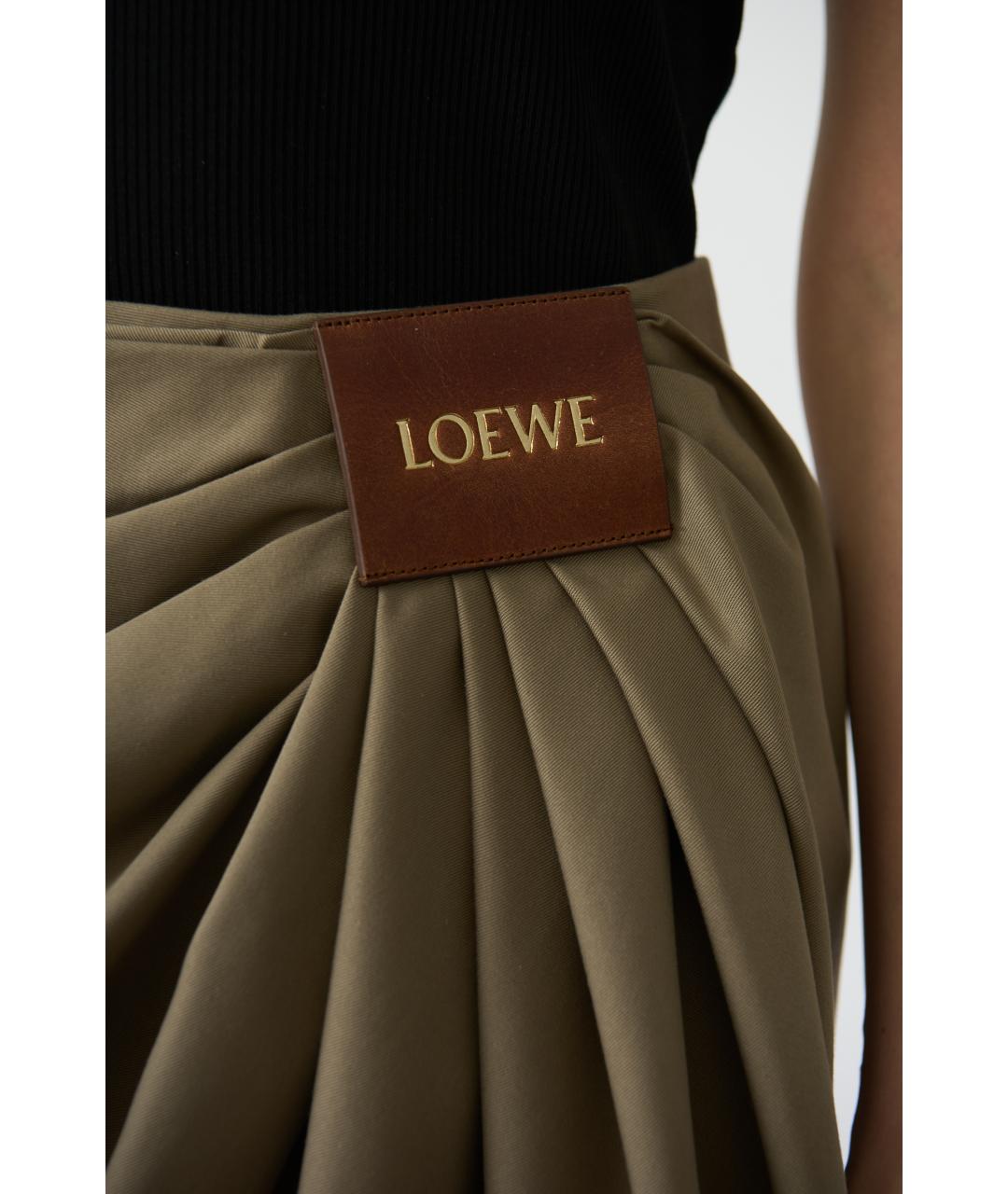 LOEWE Хаки хлопковая юбка мини, фото 5