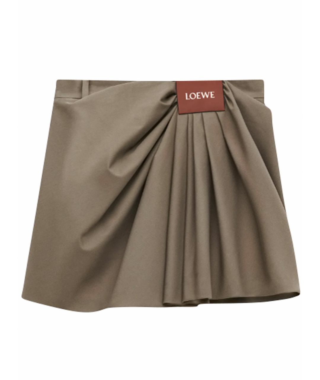 LOEWE Хаки хлопковая юбка мини, фото 1