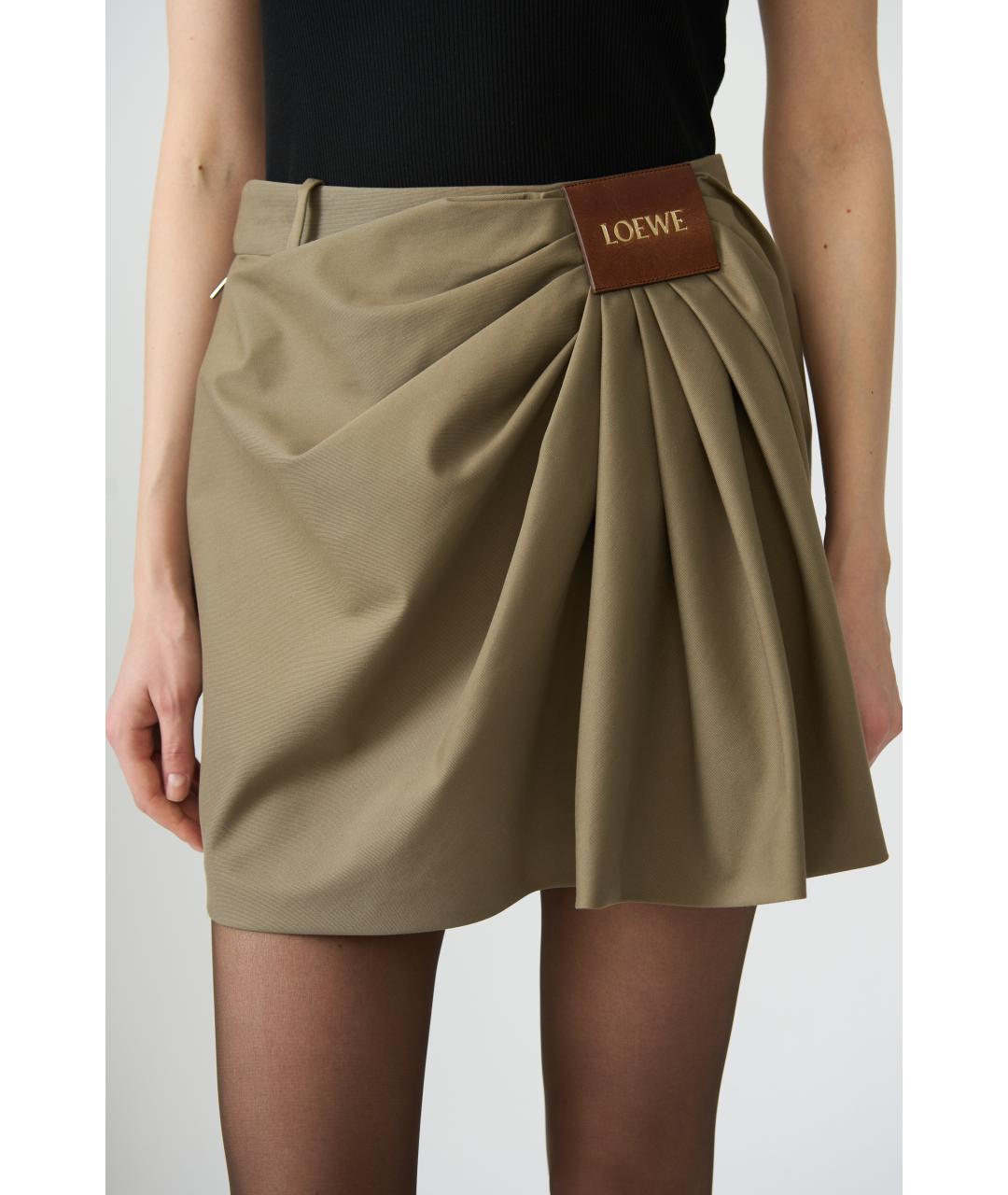 LOEWE Хаки хлопковая юбка мини, фото 4