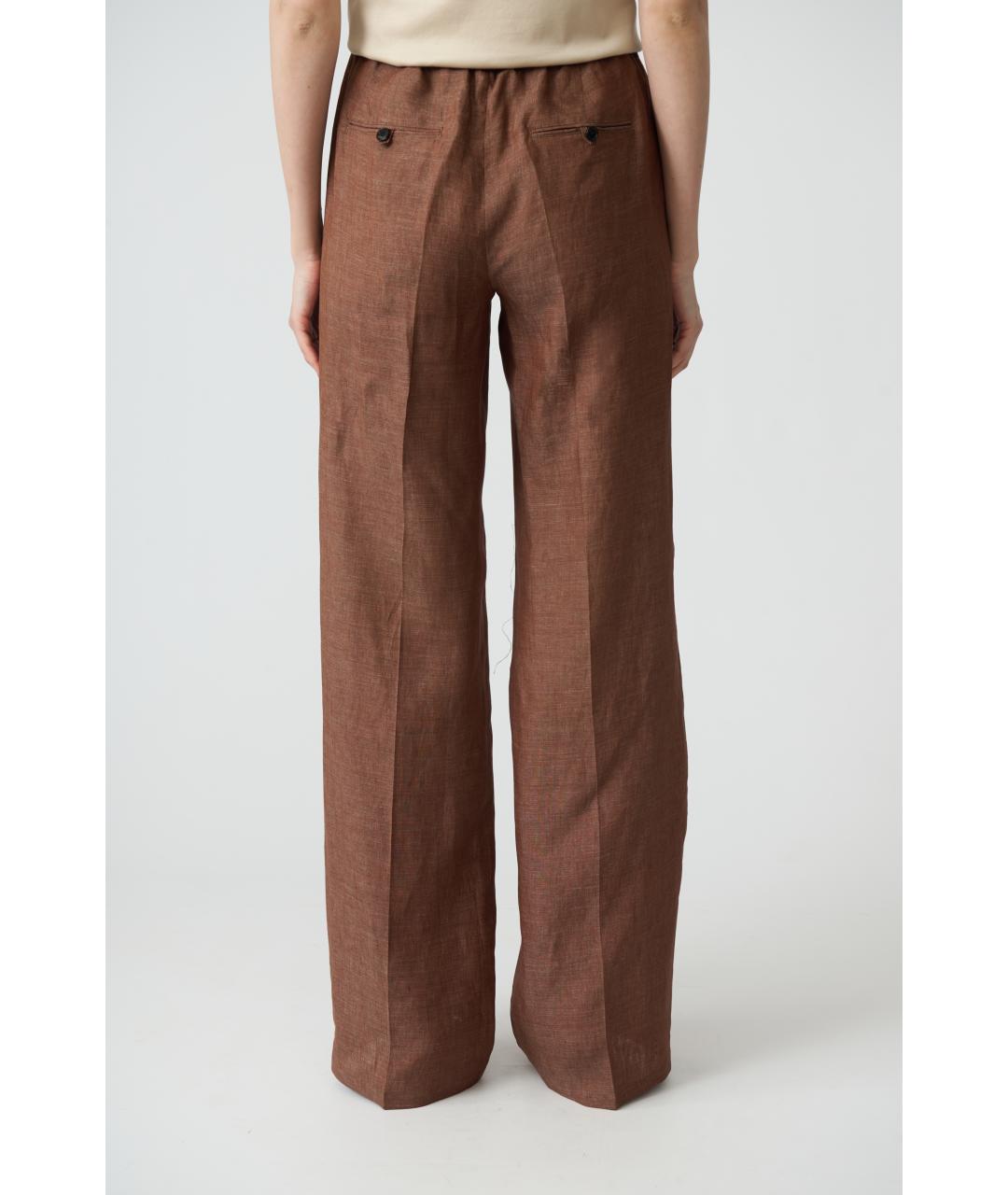 KITON Коричневые льняные прямые брюки, фото 2