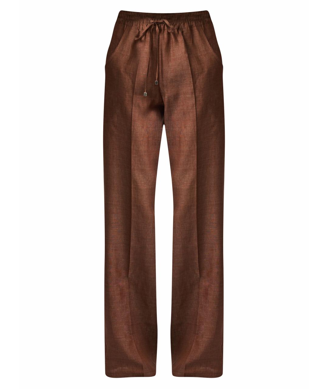 KITON Коричневые льняные прямые брюки, фото 1