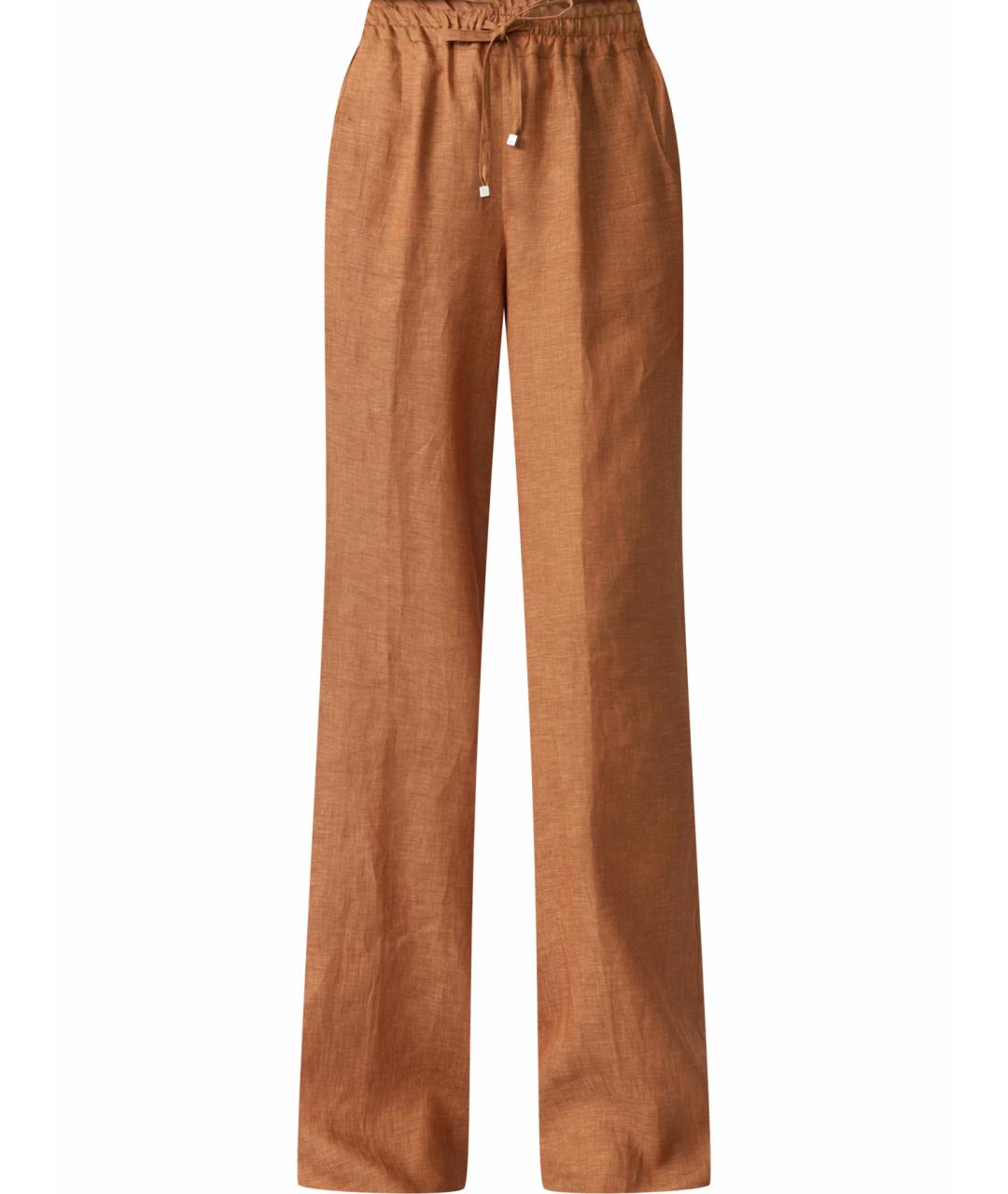 KITON Коричневые льняные прямые брюки, фото 1