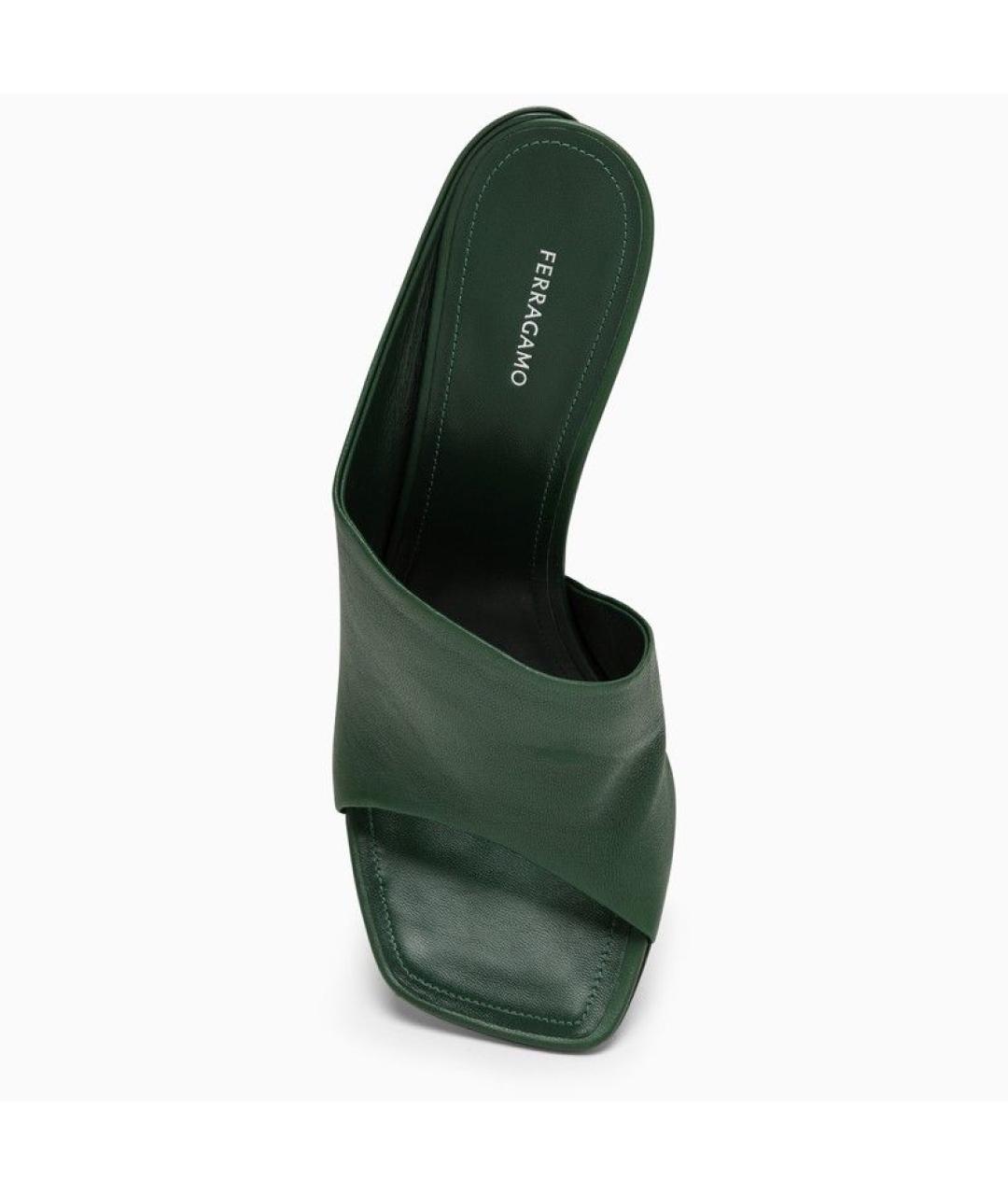 FERRAGAMO Зеленые кожаные сабо, фото 3