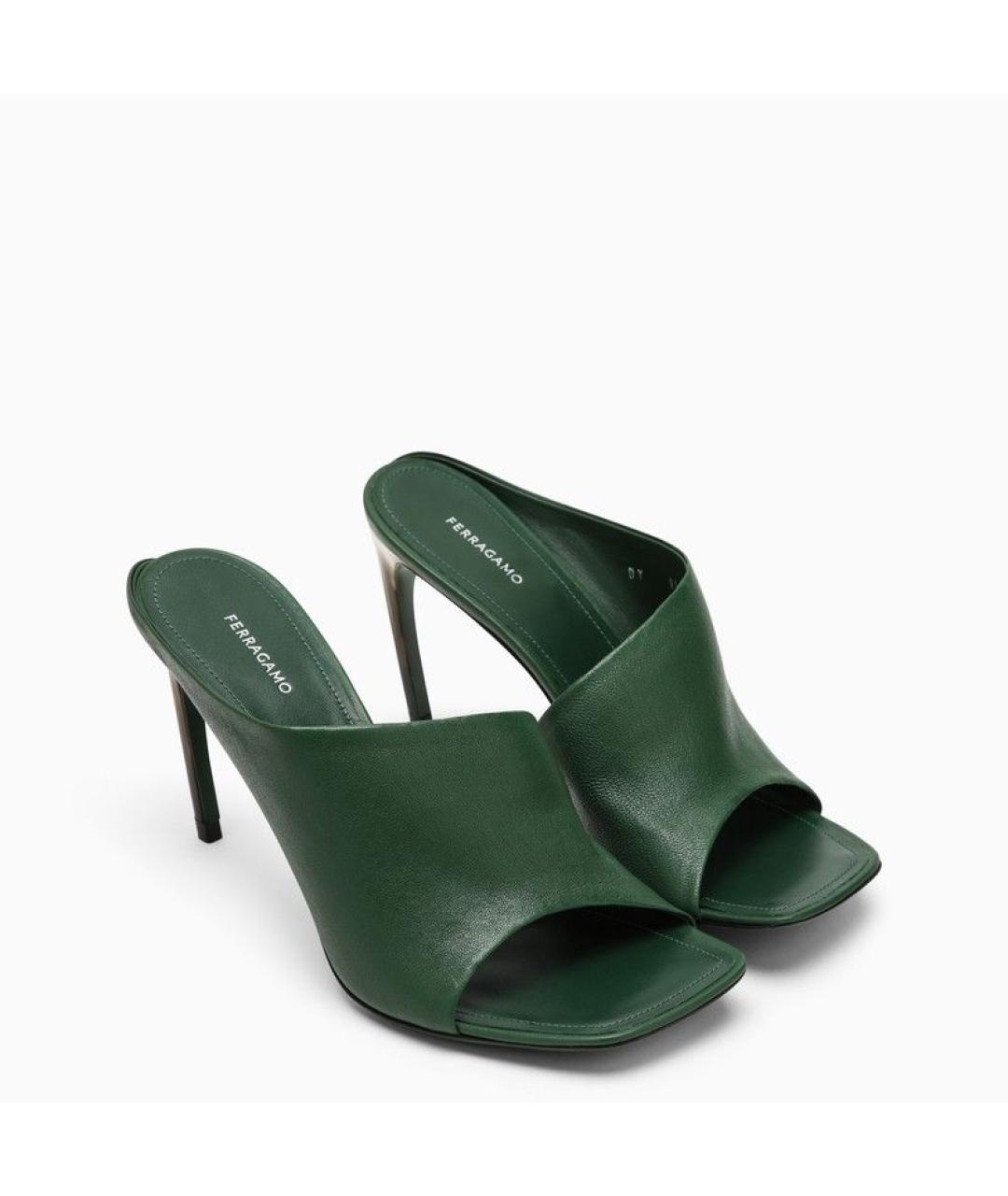 FERRAGAMO Зеленые кожаные сабо, фото 2