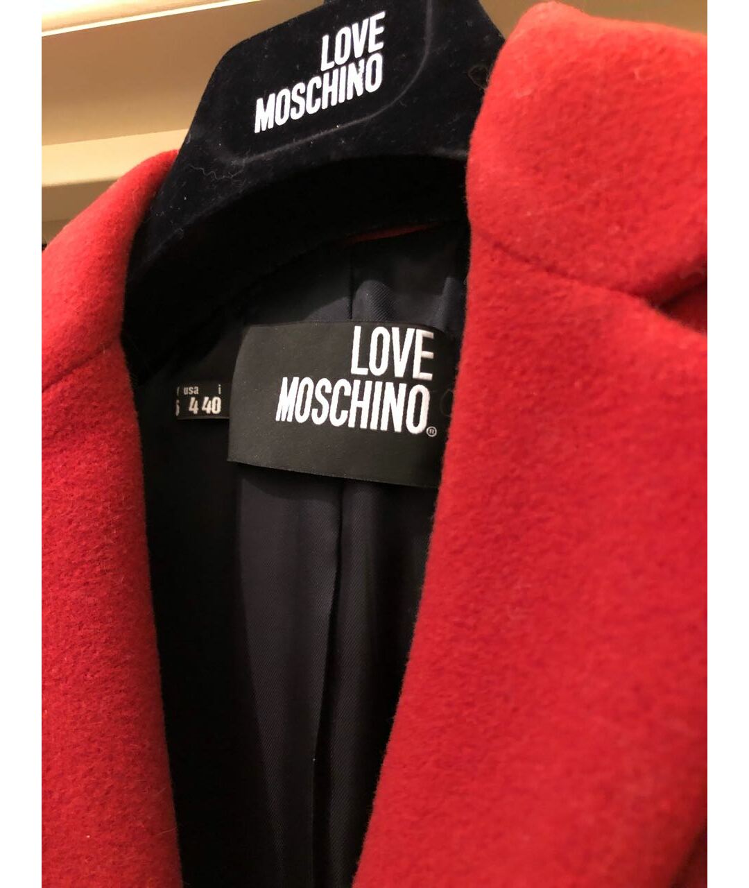 LOVE MOSCHINO Красное шерстяное пальто, фото 3