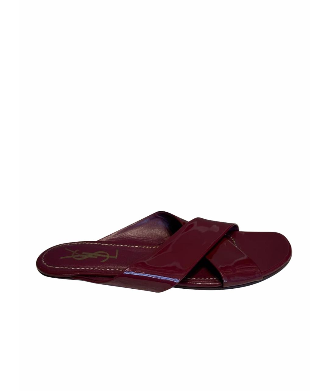 SAINT LAURENT Бордовые шлепанцы из лакированной кожи, фото 4