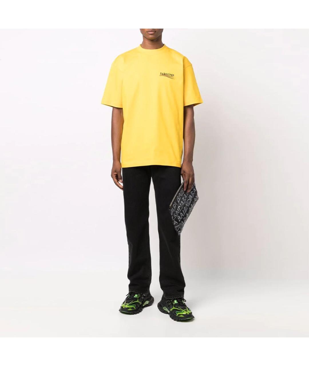 BALENCIAGA Желтая хлопковая футболка, фото 2