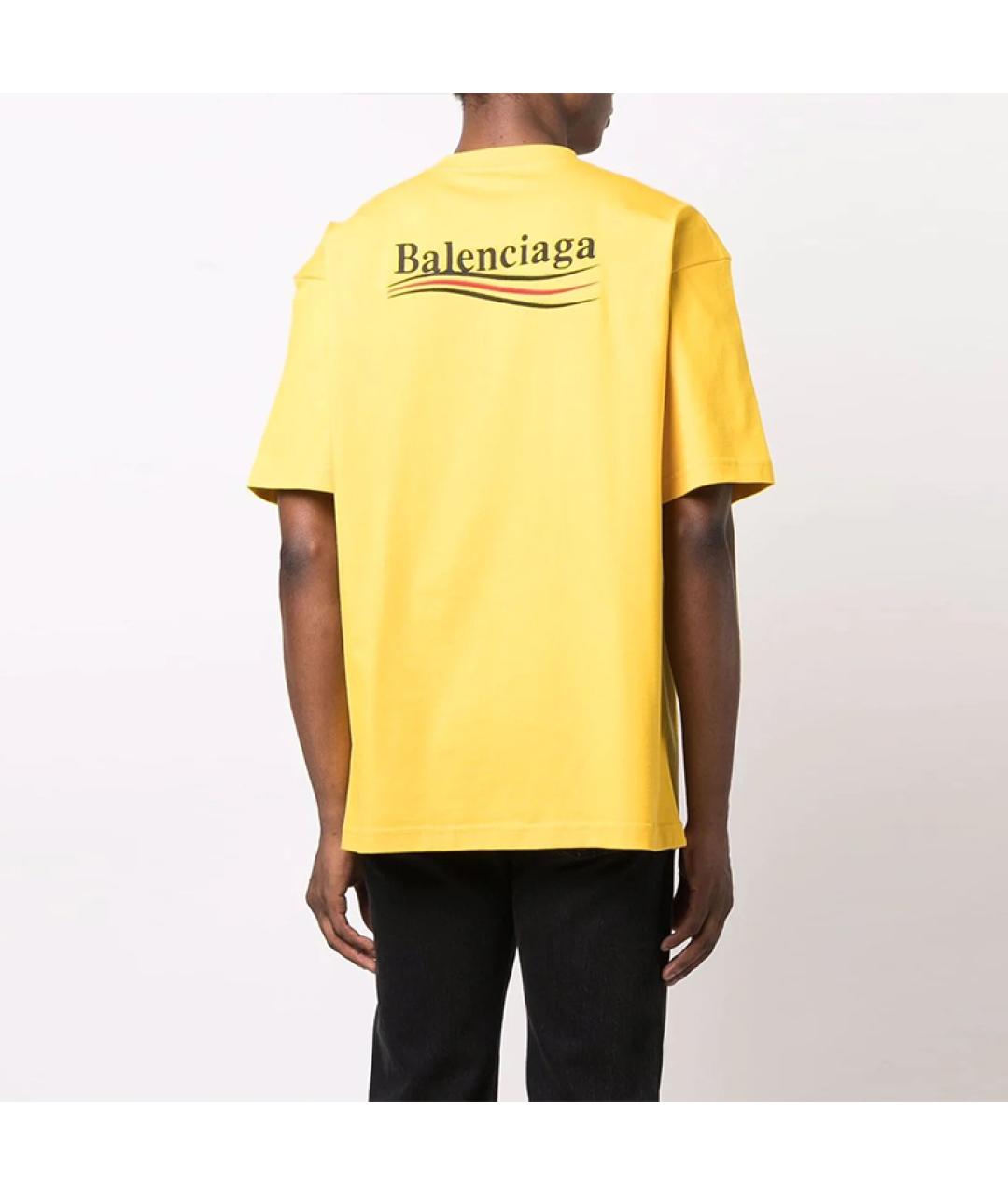 BALENCIAGA Желтая хлопковая футболка, фото 4