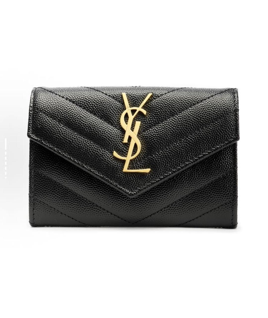 SAINT LAURENT Черный кожаный кошелек, фото 5