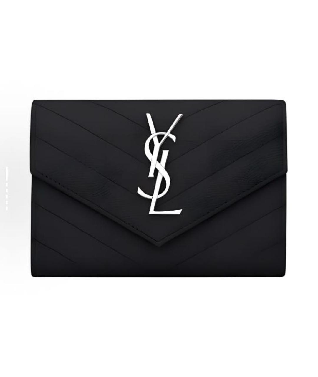 SAINT LAURENT Черный кожаный кошелек, фото 5