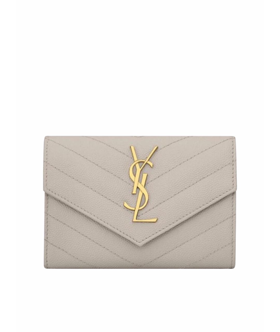 SAINT LAURENT Бежевый кожаный кошелек, фото 1