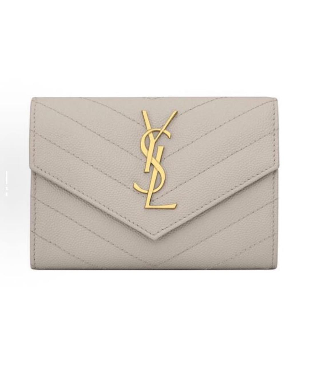 SAINT LAURENT Бежевый кожаный кошелек, фото 5
