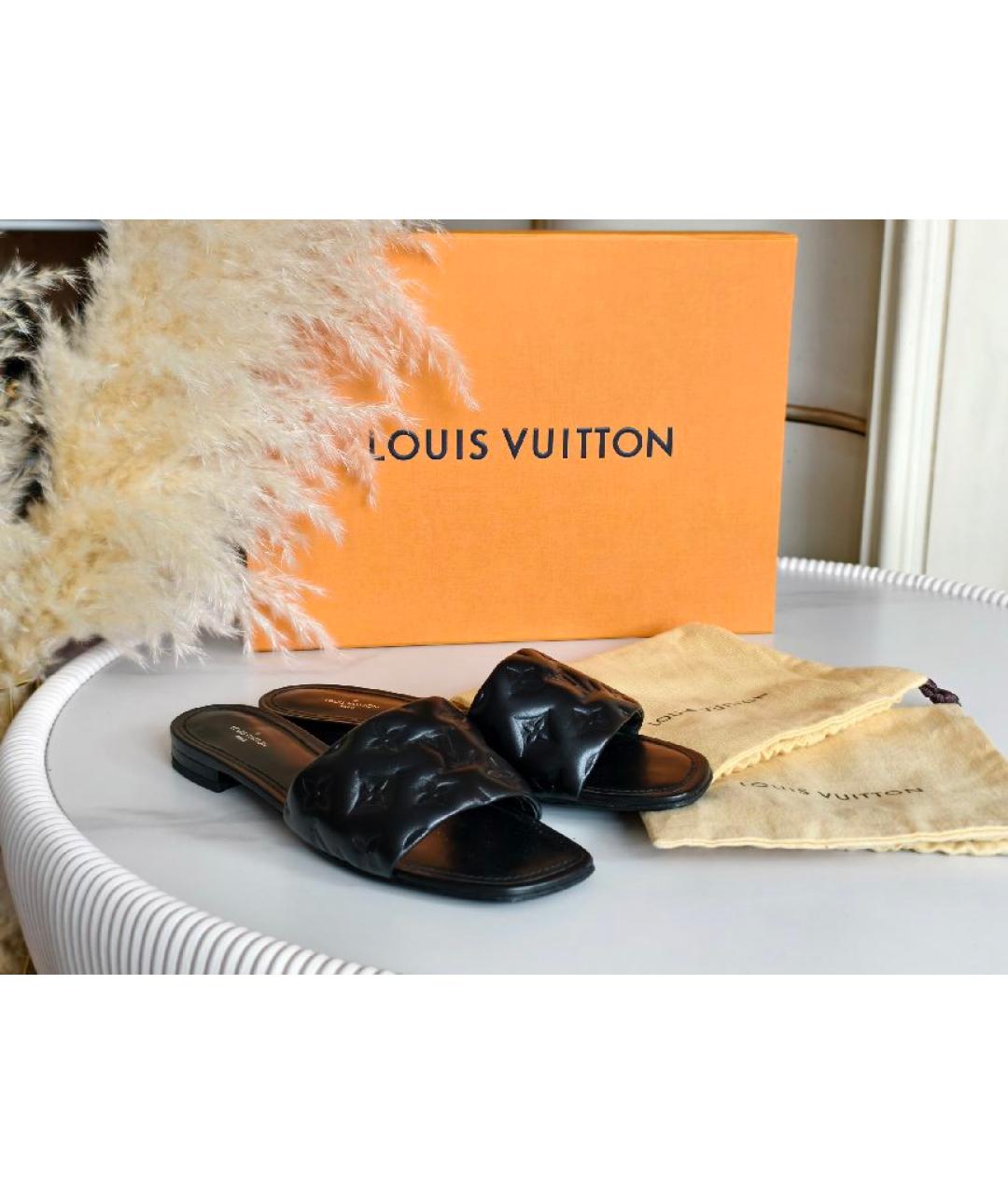 LOUIS VUITTON Черные кожаные шлепанцы, фото 6