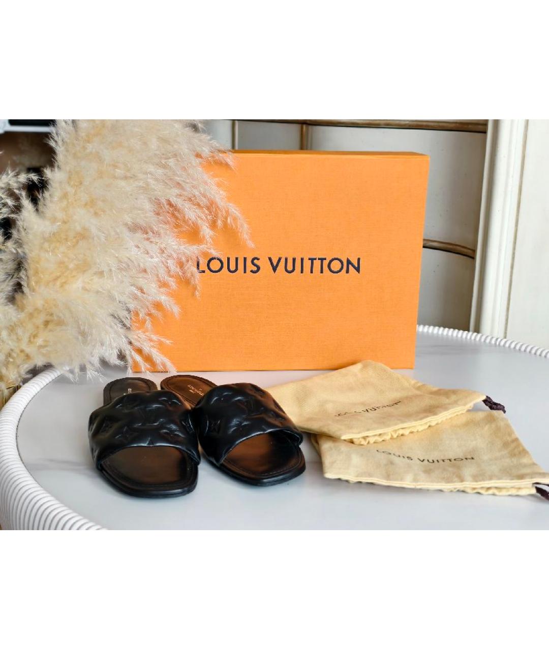 LOUIS VUITTON Черные кожаные шлепанцы, фото 3