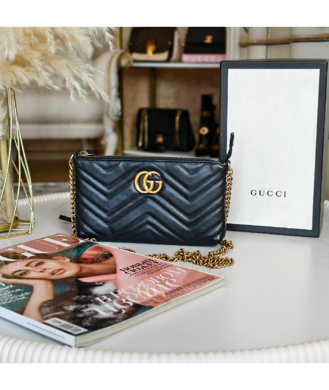 GUCCI Черная кожаная сумка через плечо, фото 7