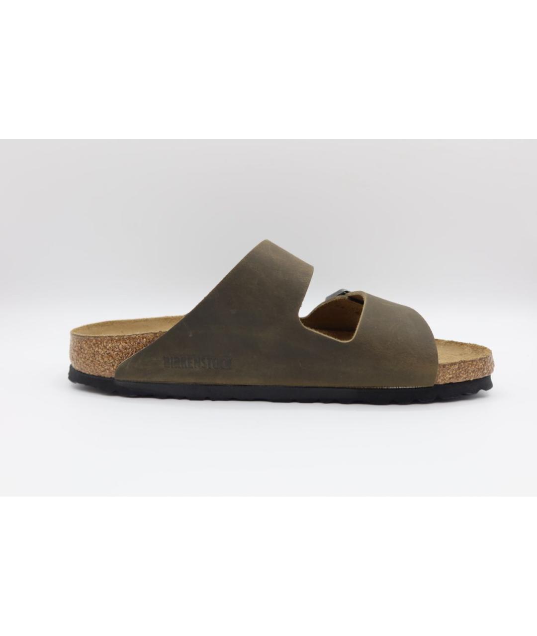 BIRKENSTOCK Хаки кожаные шлепанцы, фото 4