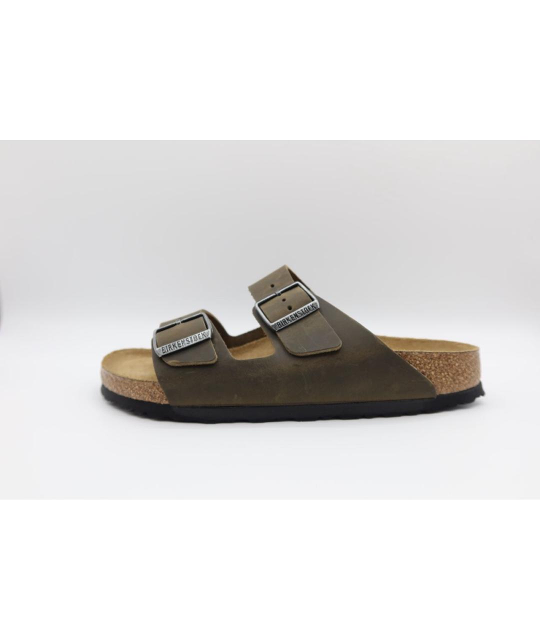 BIRKENSTOCK Хаки кожаные шлепанцы, фото 5