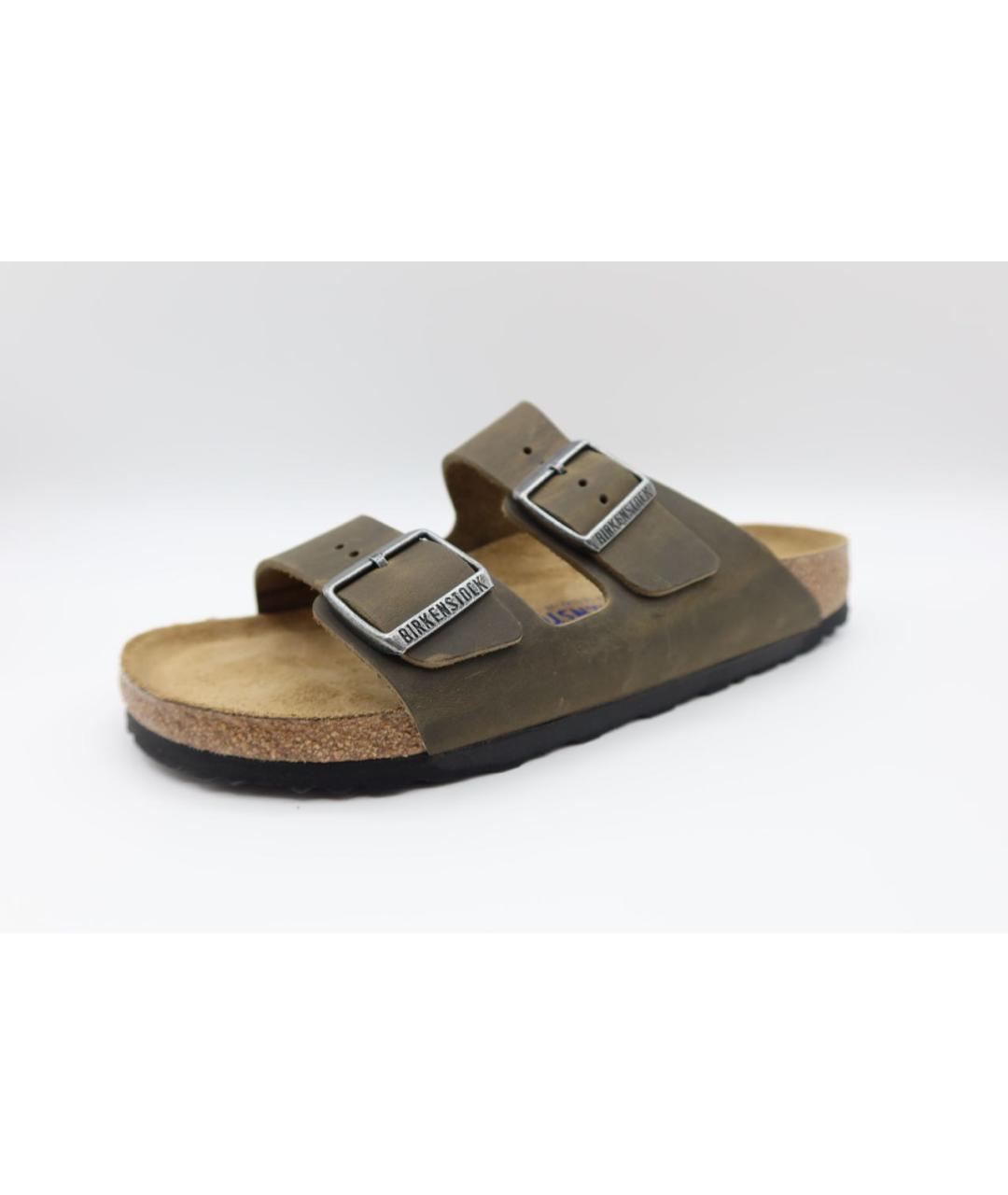 BIRKENSTOCK Хаки кожаные шлепанцы, фото 3
