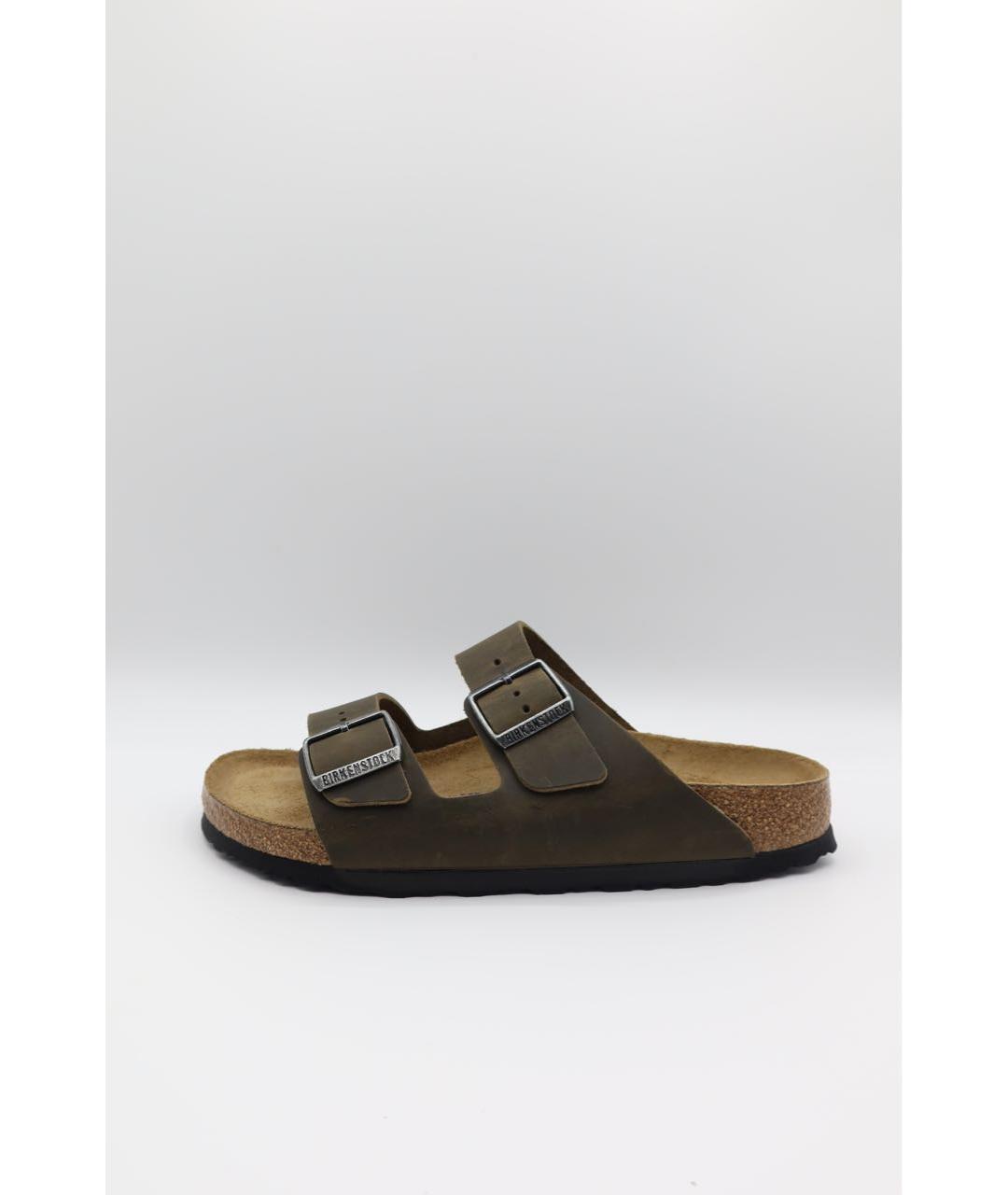 BIRKENSTOCK Хаки кожаные шлепанцы, фото 2