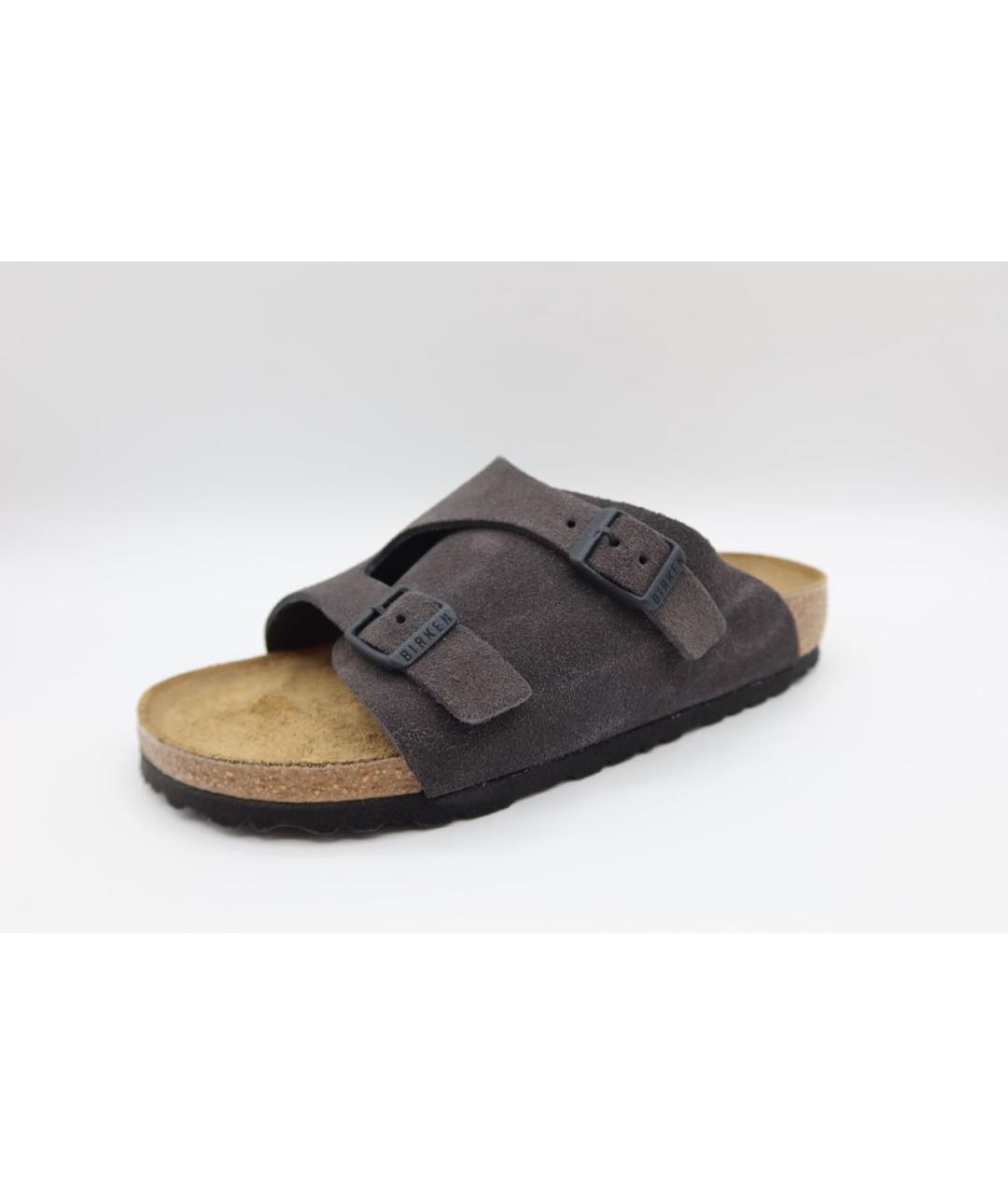 BIRKENSTOCK Антрацитовые замшевые шлепанцы, фото 3