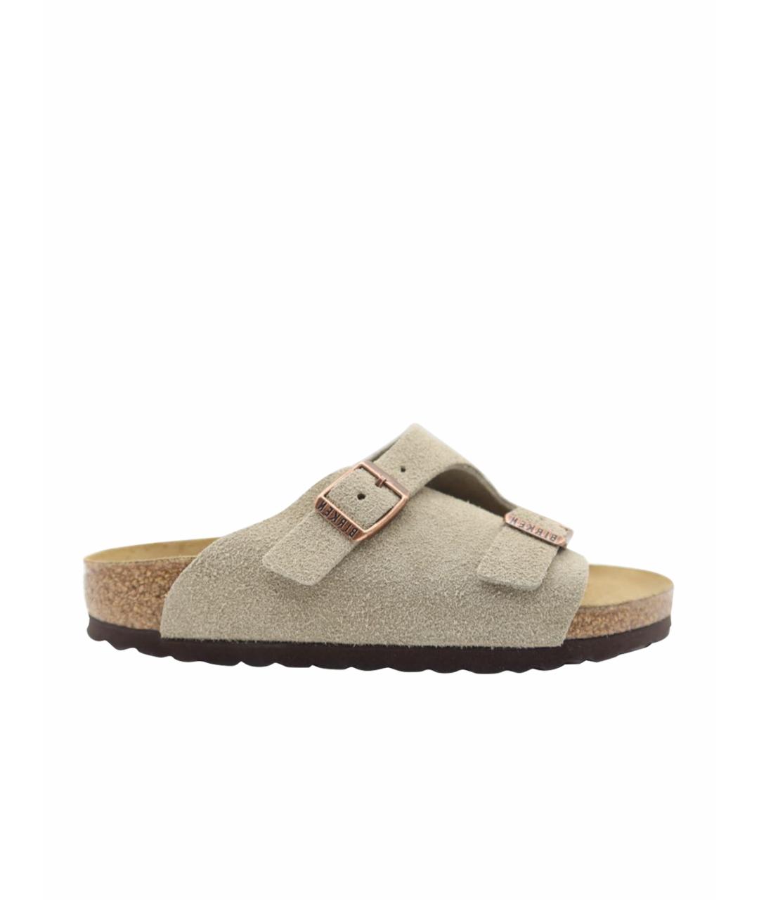 BIRKENSTOCK Бежевые замшевые шлепанцы, фото 1