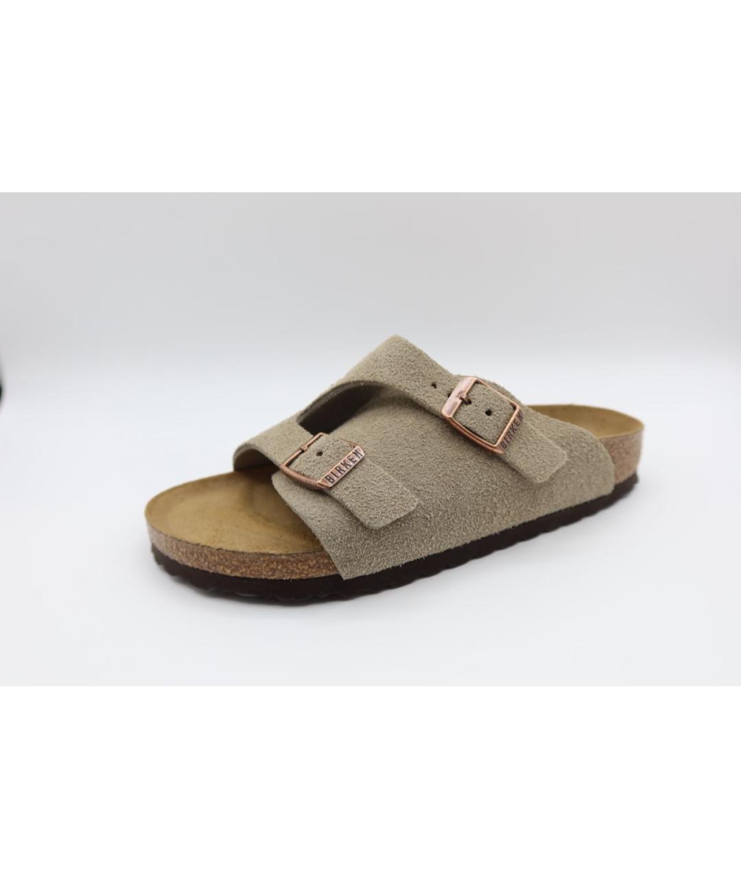 BIRKENSTOCK Бежевые замшевые шлепанцы, фото 3