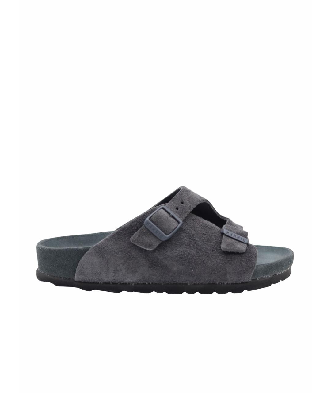 BIRKENSTOCK Антрацитовые замшевые шлепанцы, фото 1