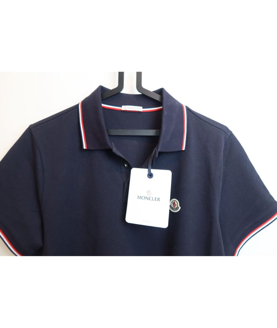 MONCLER Темно-синее хлопковое поло с коротким рукавом, фото 4
