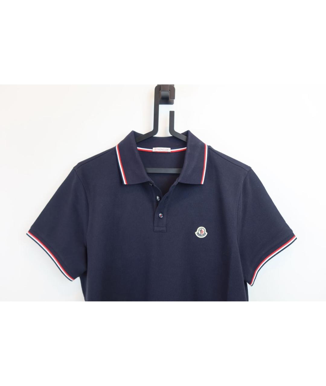 MONCLER Темно-синее хлопковое поло с коротким рукавом, фото 2