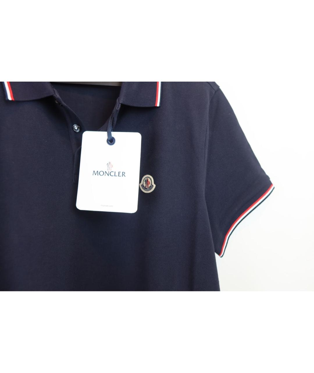 MONCLER Темно-синее хлопковое поло с коротким рукавом, фото 3