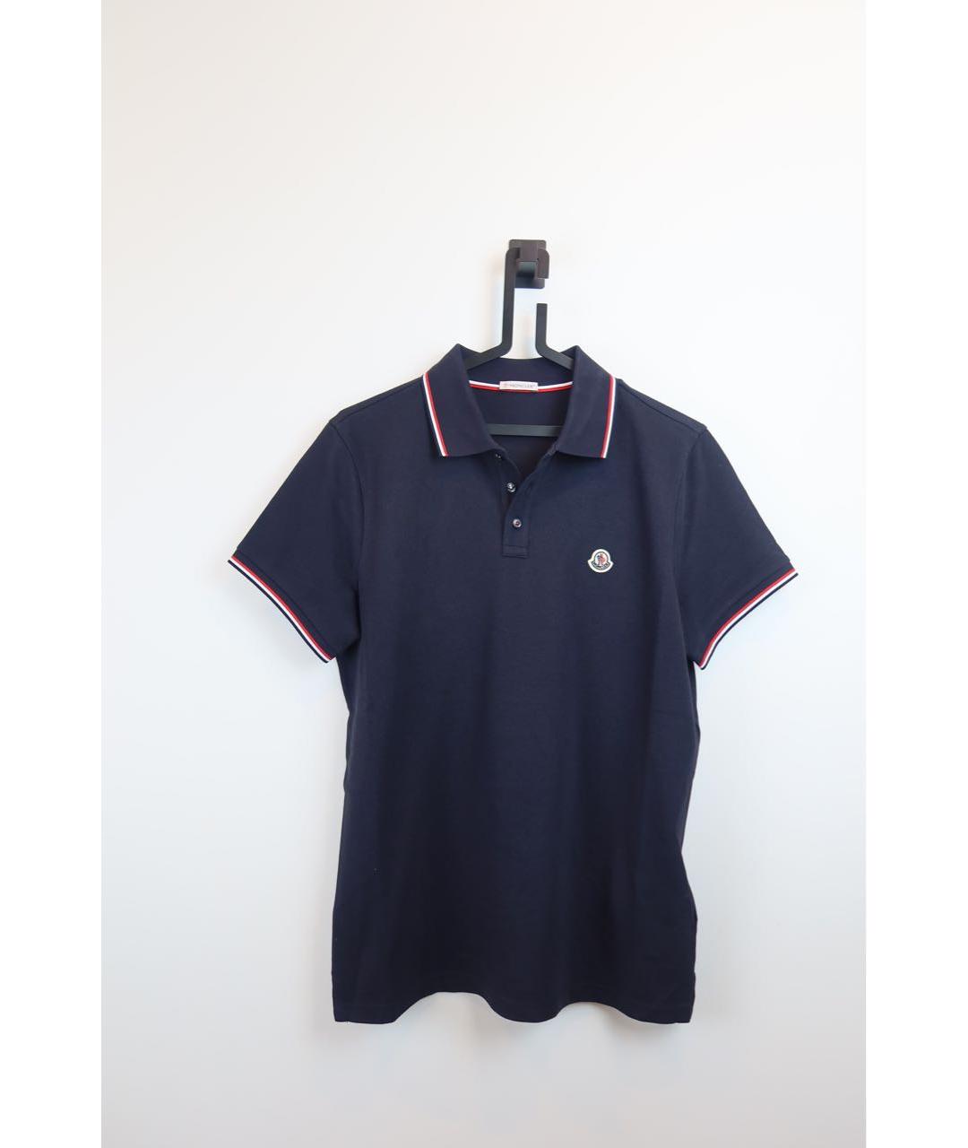 MONCLER Темно-синее хлопковое поло с коротким рукавом, фото 5
