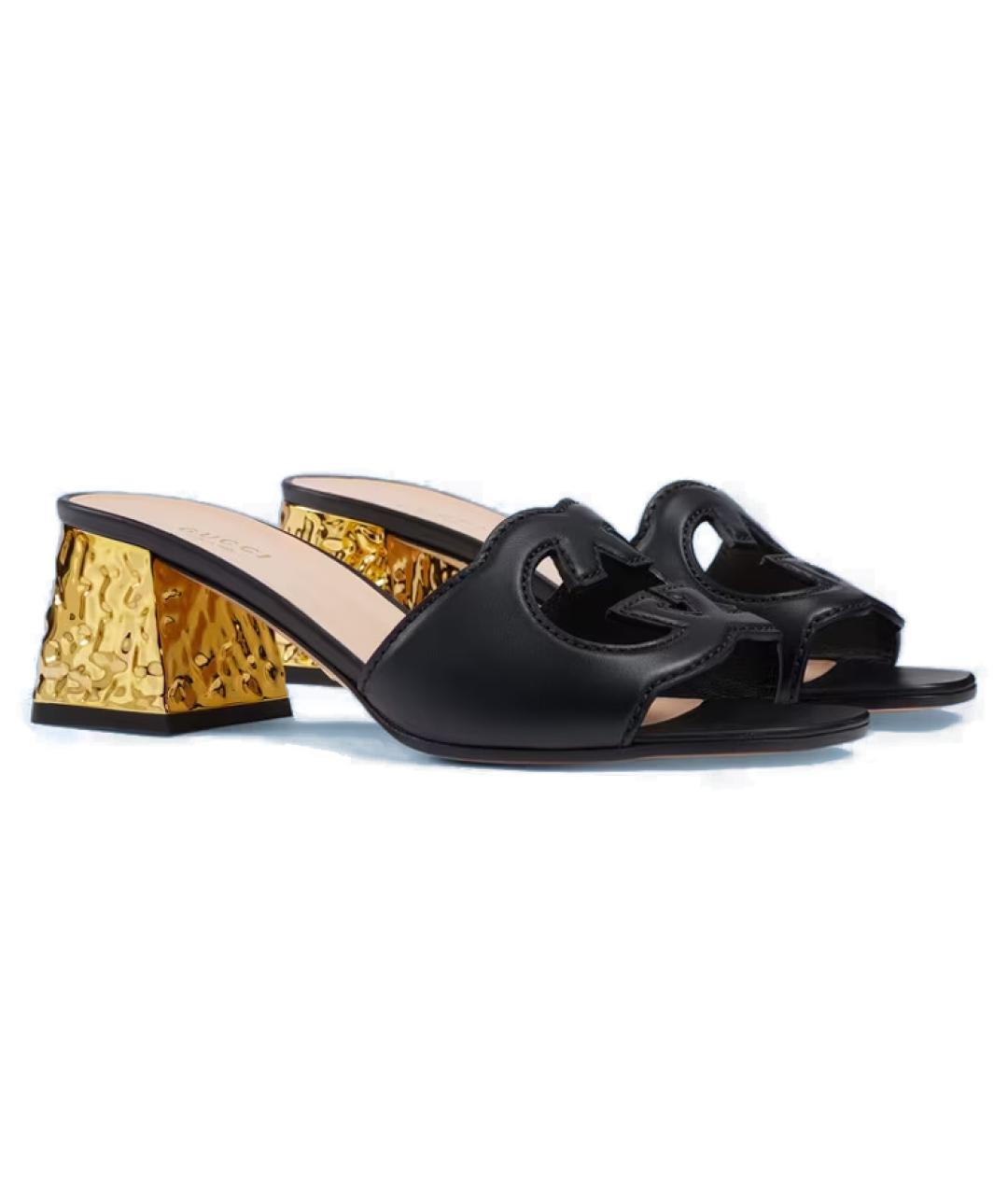 GUCCI Черные кожаные босоножки, фото 2
