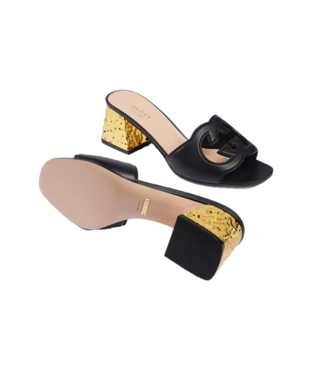 GUCCI Черные кожаные босоножки, фото 4