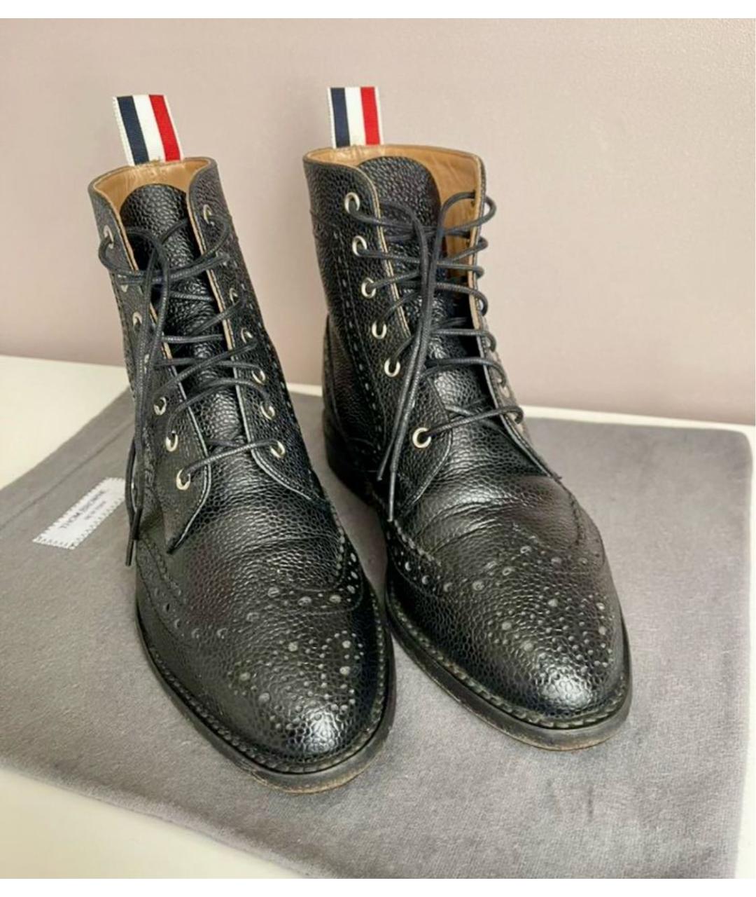 THOM BROWNE Черные кожаные ботинки, фото 7