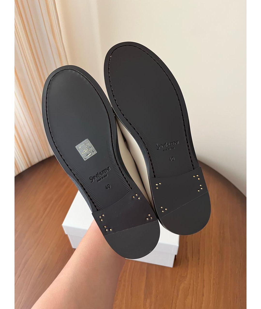 SAINT LAURENT Белые кожаные лоферы, фото 5