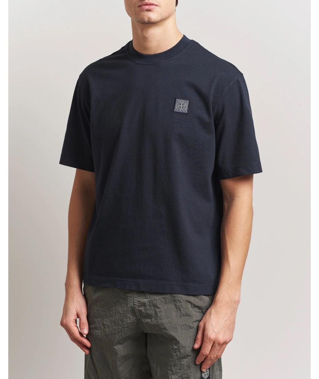 STONE ISLAND Темно-синяя хлопковая футболка, фото 2
