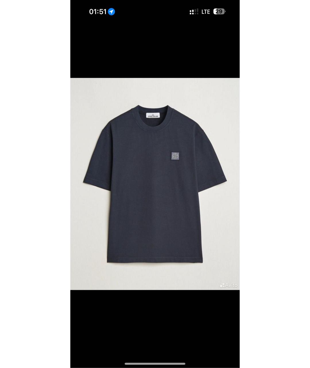 STONE ISLAND Темно-синяя хлопковая футболка, фото 4
