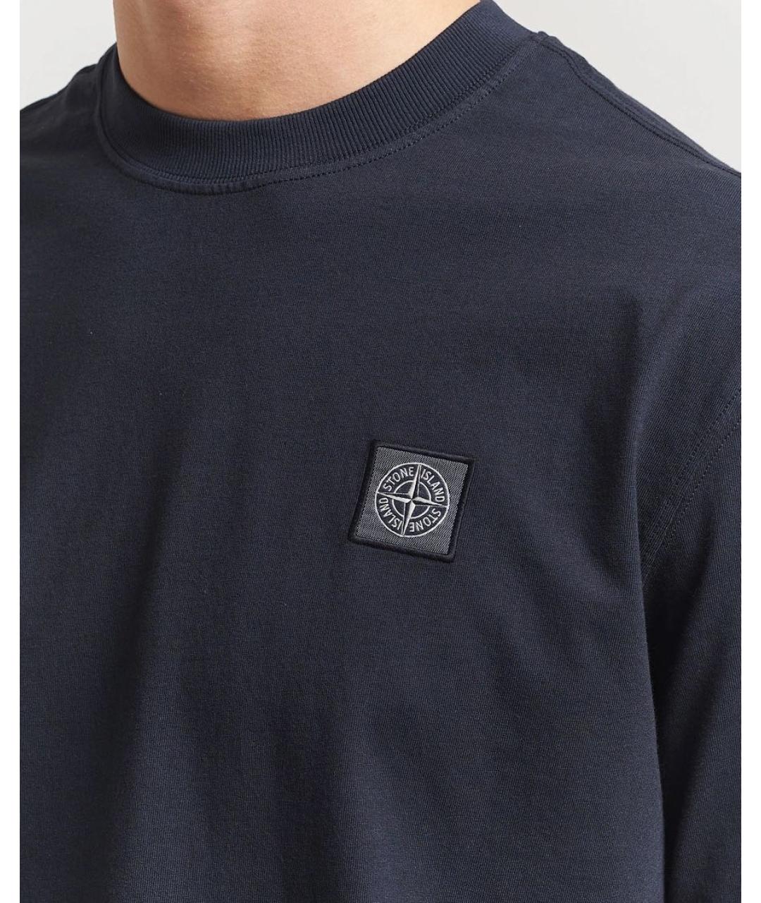 STONE ISLAND Темно-синяя хлопковая футболка, фото 3