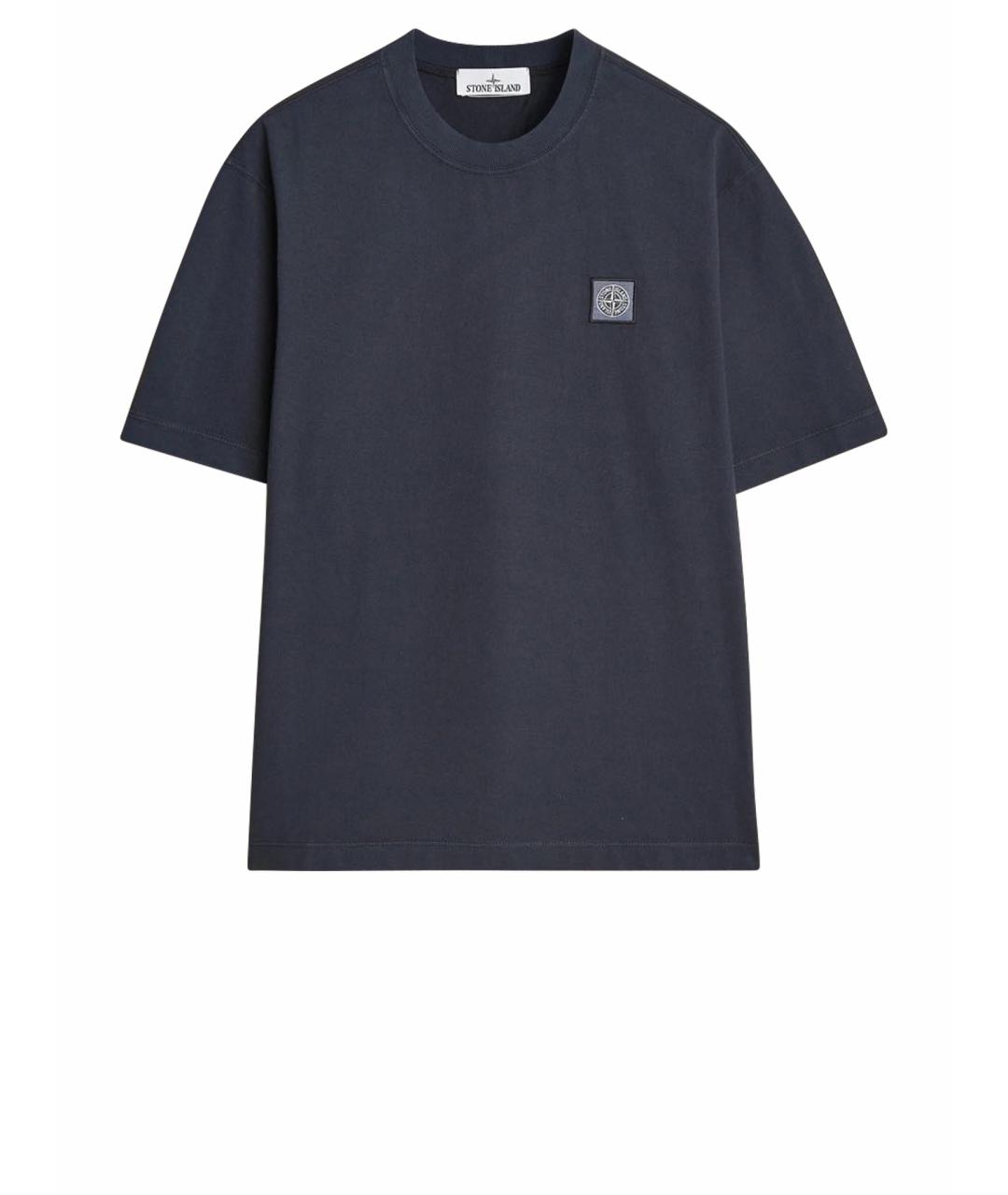 STONE ISLAND Темно-синяя хлопковая футболка, фото 1