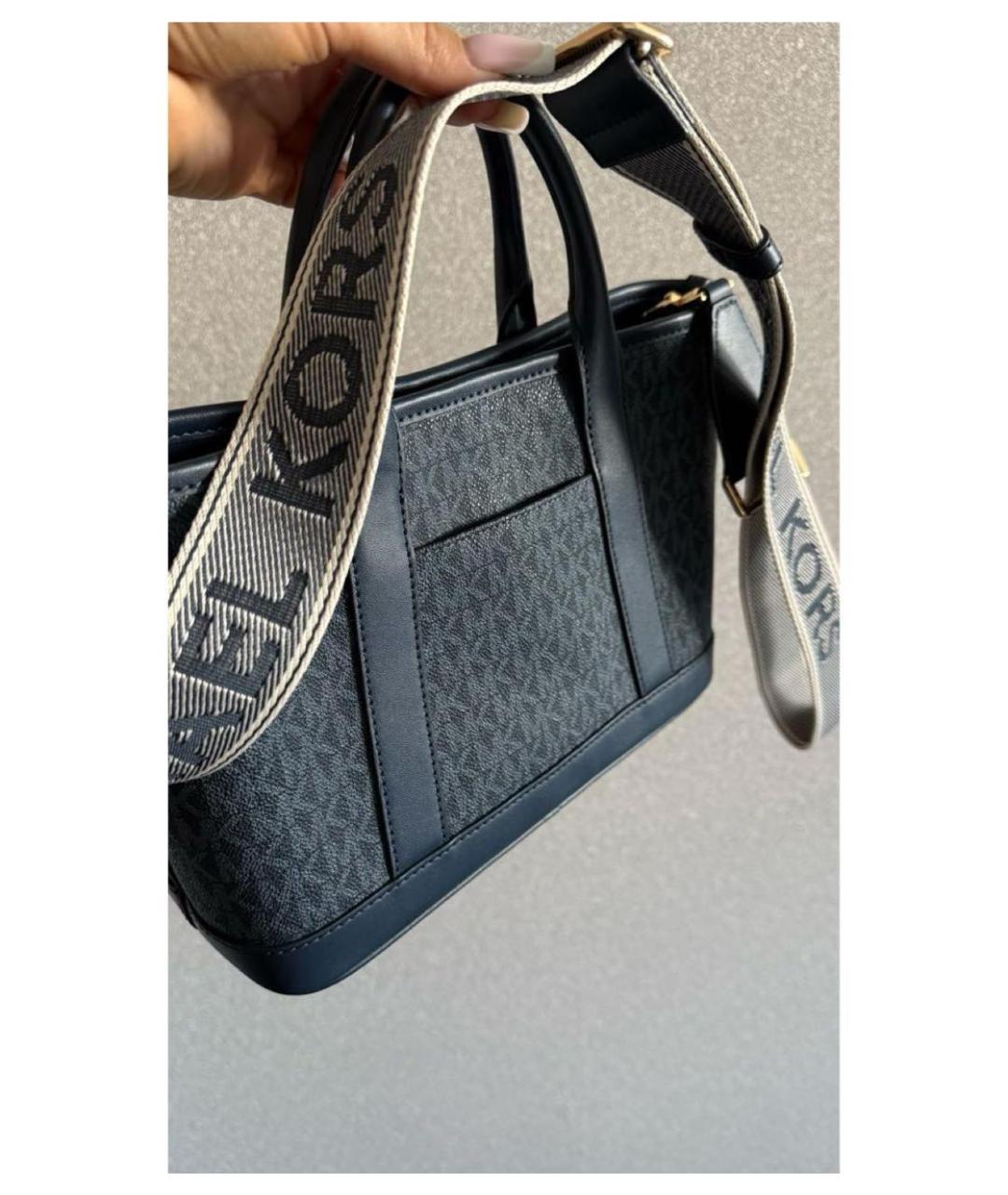 MICHAEL KORS Темно-синяя кожаная сумка тоут, фото 3