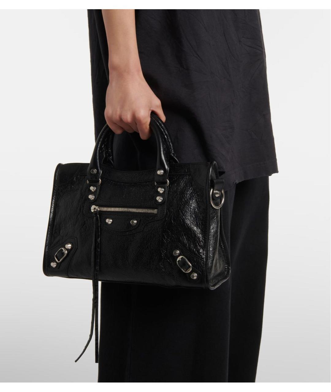 BALENCIAGA Черная кожаная сумка тоут, фото 4