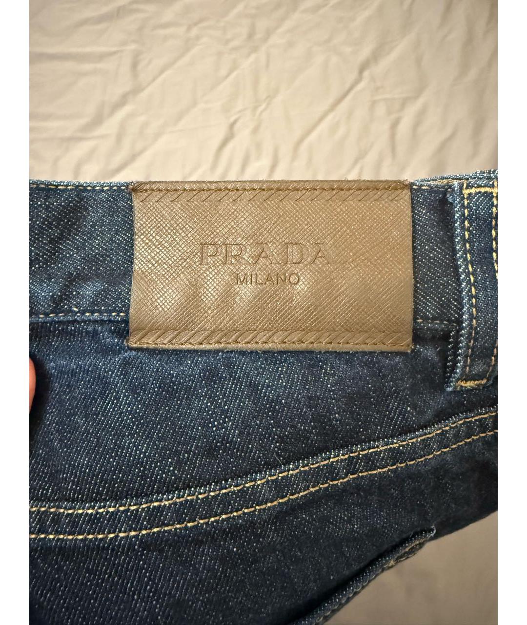 PRADA Темно-синие хлопко-эластановые прямые джинсы, фото 4